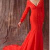 Red Long Sleeve evening dresses