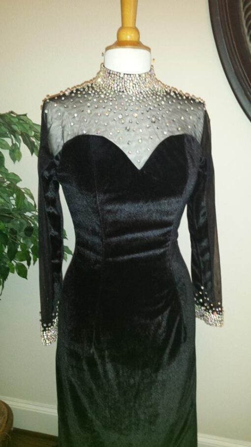 Style 1101 - Black Velvet Long Sleeve Evening Dresses