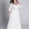 white plus size evening dresses with long sleeves