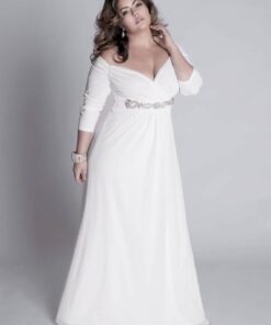 white plus size evening dresses with long sleeves