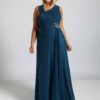 ruched blue chiffon plus size evening dreesses