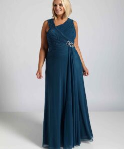 ruched blue chiffon plus size evening dreesses