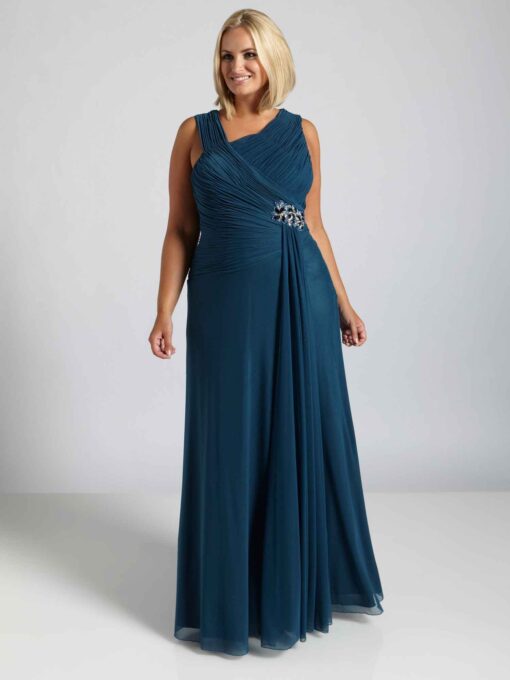 ruched blue chiffon plus size evening dreesses