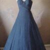 Strapless Navy Blue Satin Ball Gowns