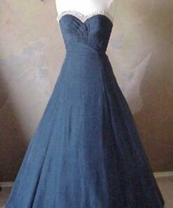 Strapless Navy Blue Satin Ball Gowns