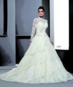 Modest Long Sleeve winter wedding dresses with tiered skirt