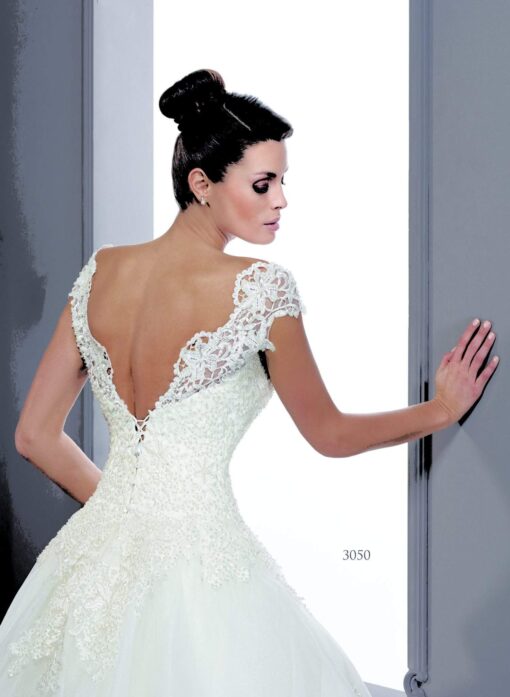 Style 3050 Wedding gowns with an open v back.