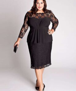 black plus size cocktail dresses with long sleeves