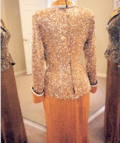 back of liquid beaded evening gowns with Long sleeves