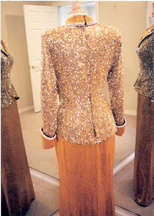 back of liquid beaded evening gowns with Long sleeves