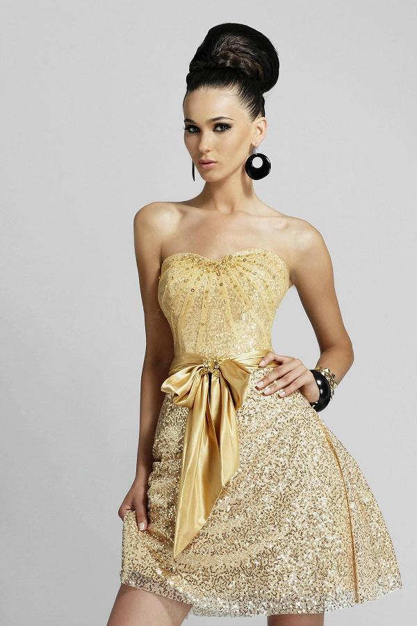 Style ED028 - Strapless Gold Cocktail Dresses