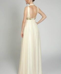 backless golden beads evening dresses