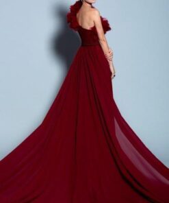 one shoulder ruffle evening gowns