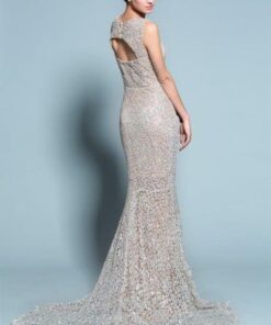 beige evening gown with sequin