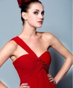 one shoulder red formal dresses