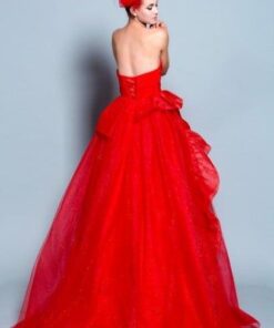 red lace ball gowns