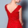 v back neck red evening gown