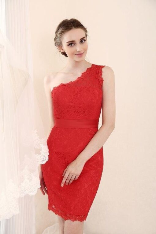 red lace one shoulder cocktail dresses