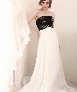 Black and White Empire Waist Special Occasion Evening Gowns
