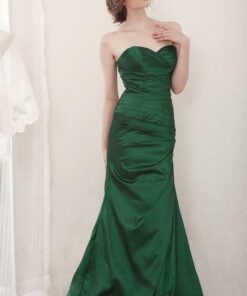 Strapless Emerald Green Satin Evening Dresses