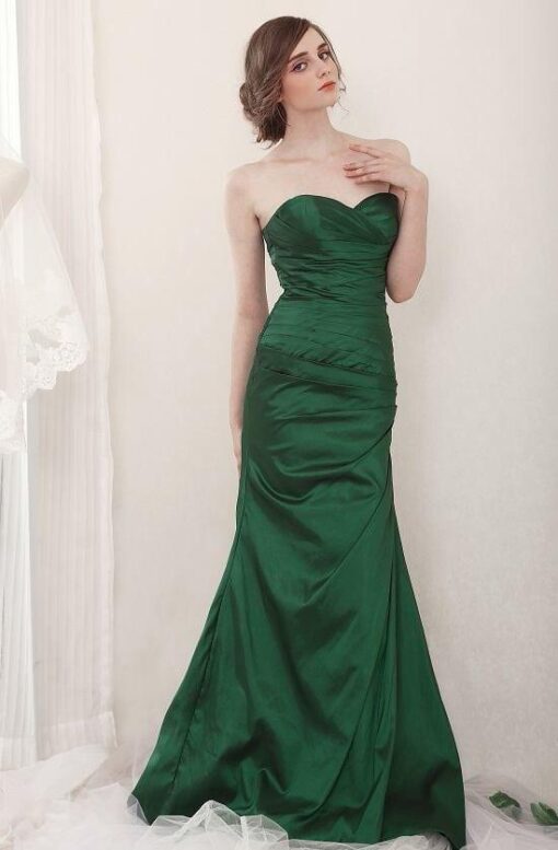 Strapless Emerald Green Satin Evening Dresses