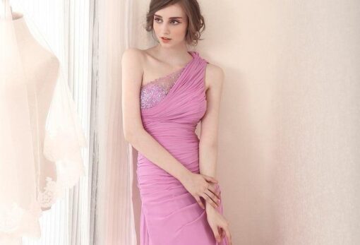 One Shoulder Pink Pageant Dresses