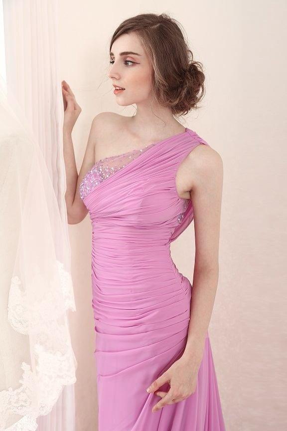 Pink Evening Dresses with One Shoulder