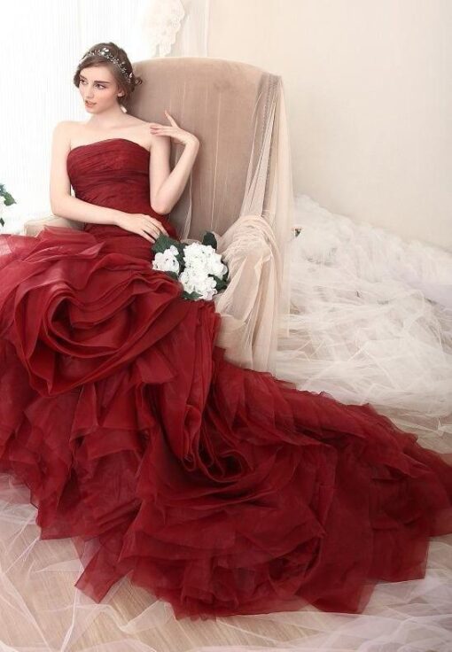 Style S519 - Red Strapless Formal Ball Gowns