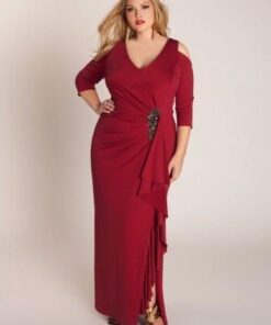 Red Long Sleeve Evening Dresses for Plus Size Women