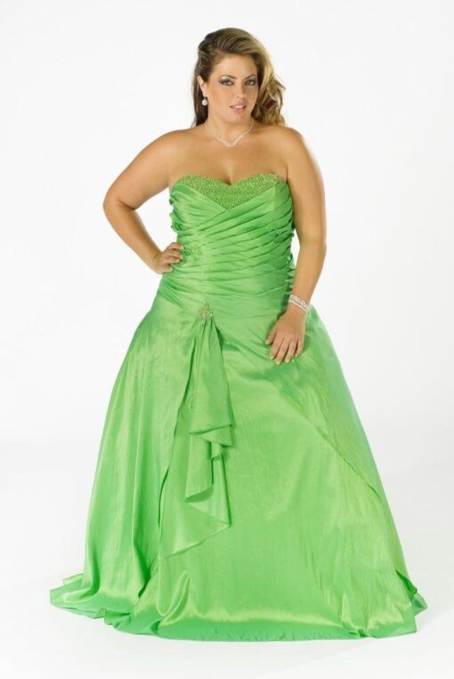 strapless green plus size formal ball gowns