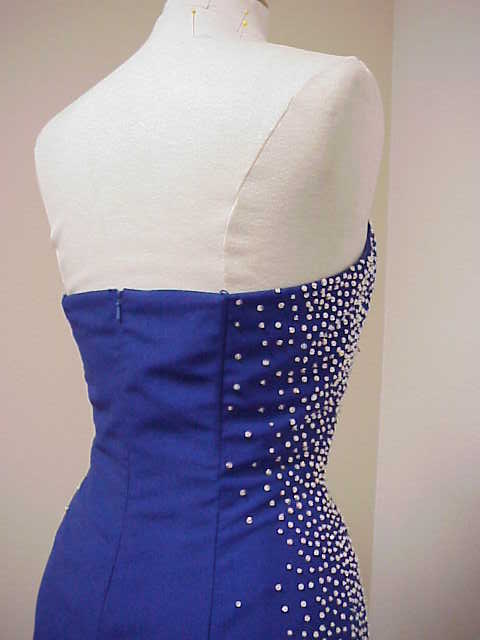 backless blue beading gown