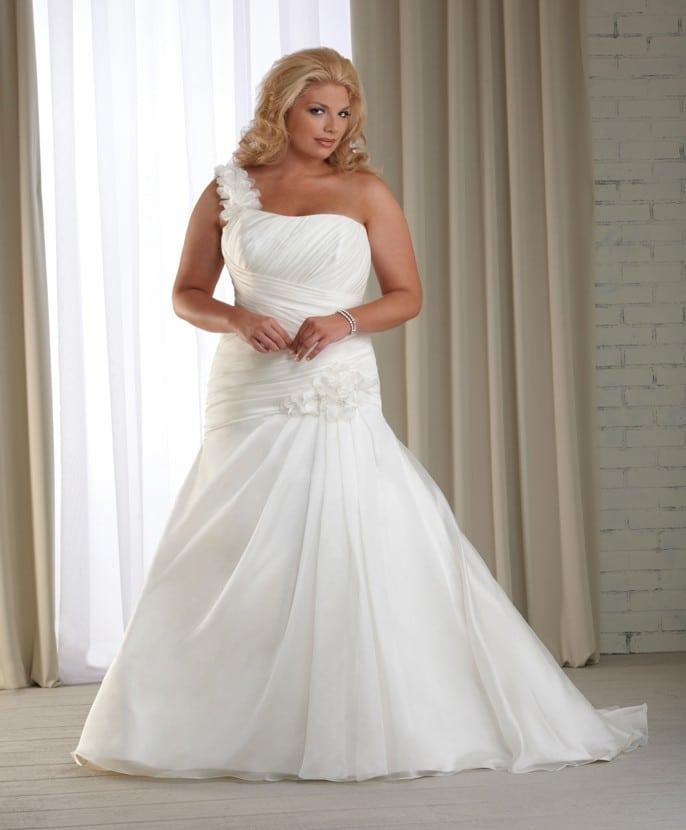 pic#m4 - Designer One Shoulder Plus Size Bridal Gowns with Ruching