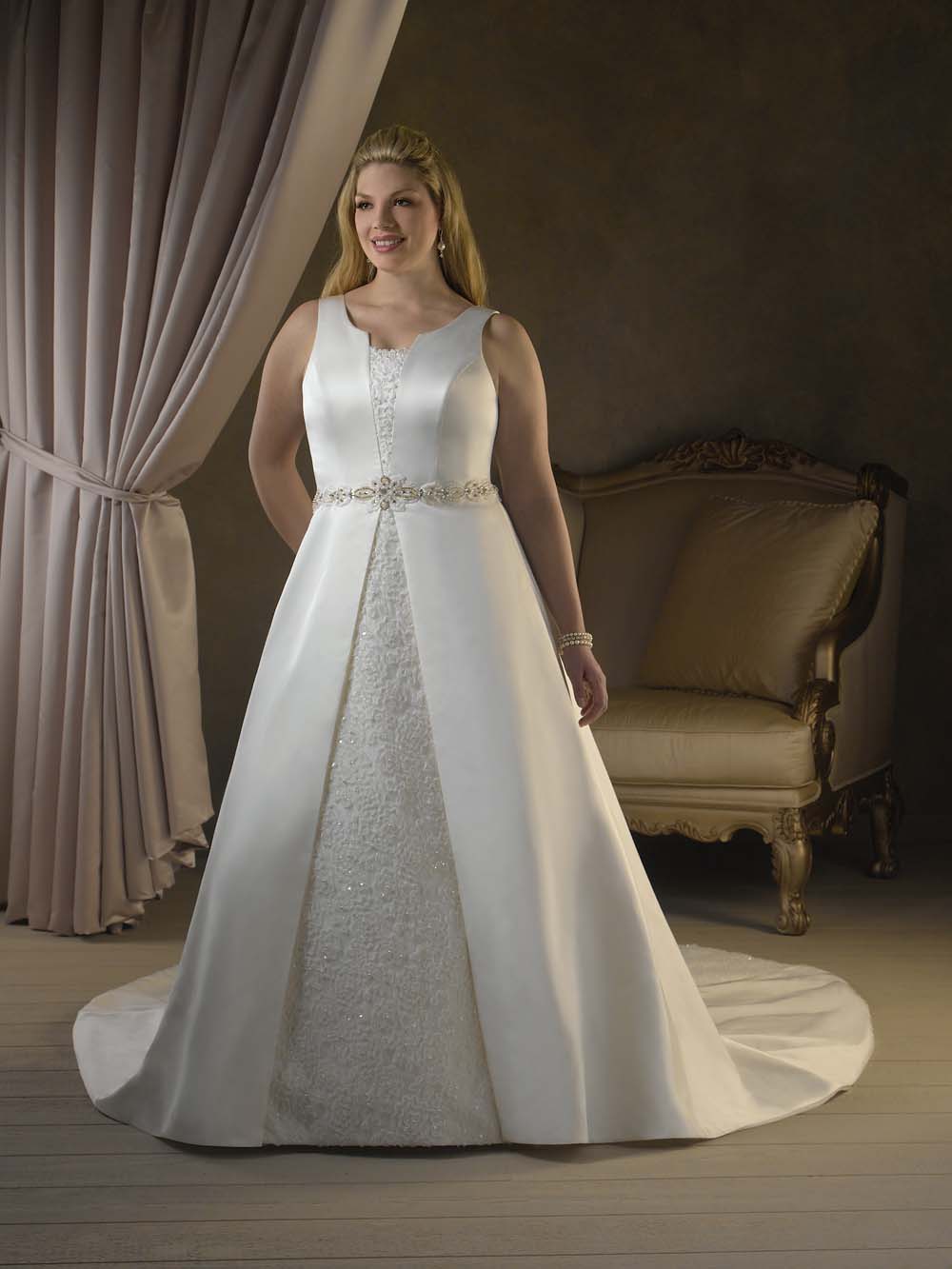 Style pic#m60 - a-line plus size wedding gowns with belt