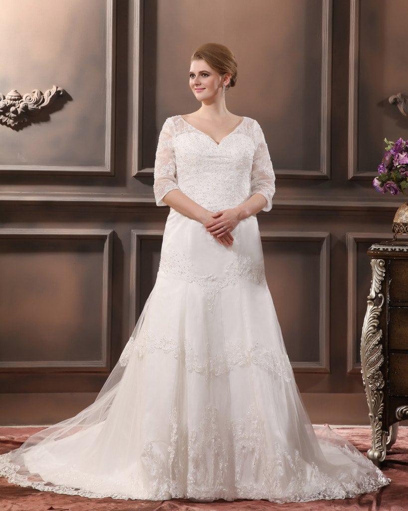 long sleeve plus size wedding dress for larger brides