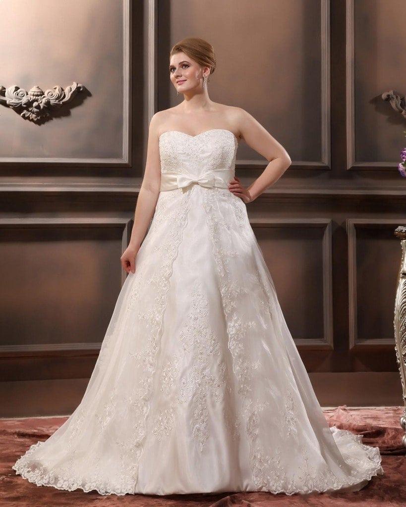 pic#ps6255 - plus size lace wedding dresses with sash belt