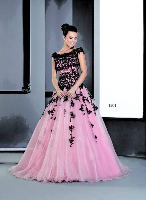 cap sleeve ball gowns in pink