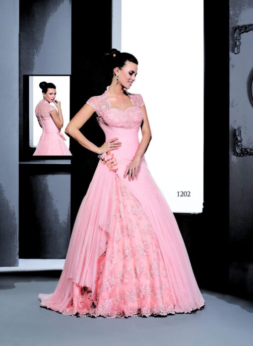 Pink Short Sleeve ball Gowns