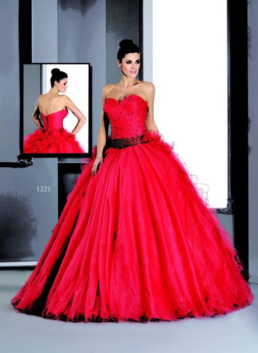 strapless red ball gowns