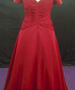 broad neck red gown