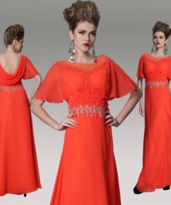 red Flounce Sleeve Formal Dresses