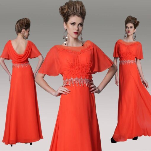 red Flounce Sleeve Formal Dresses