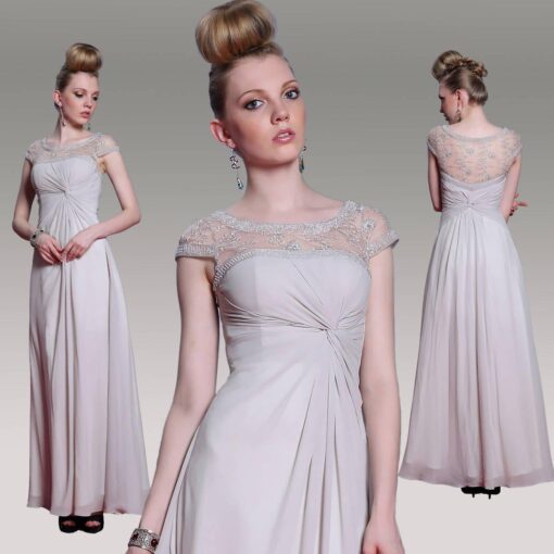 Silver Cap Sleeve Evening Dresses