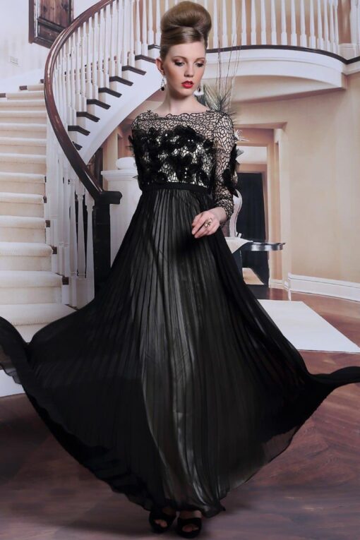 black long sleeve formal gowns