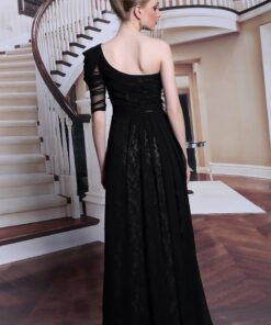 One shoulder black evening dress