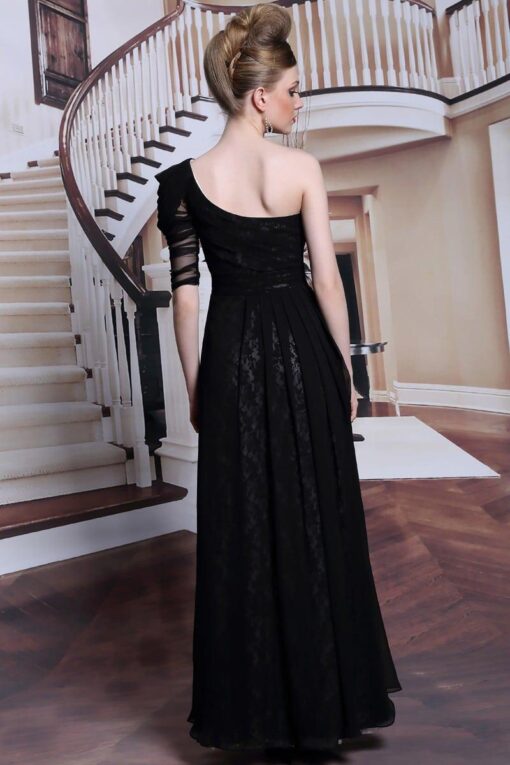 One shoulder black evening dress