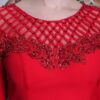 Front of red embroidered evening dressess