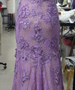 purple full worked evening gown