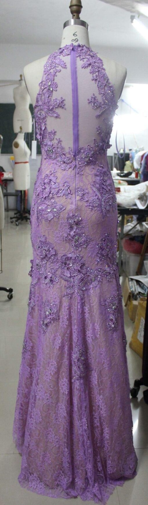 purple full worked evening gown