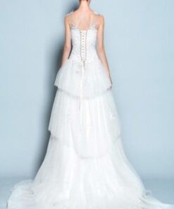 Layered white wedding gown