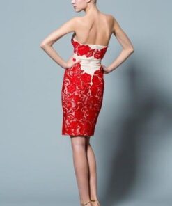 back of Strapless Red Cocktail Dresses